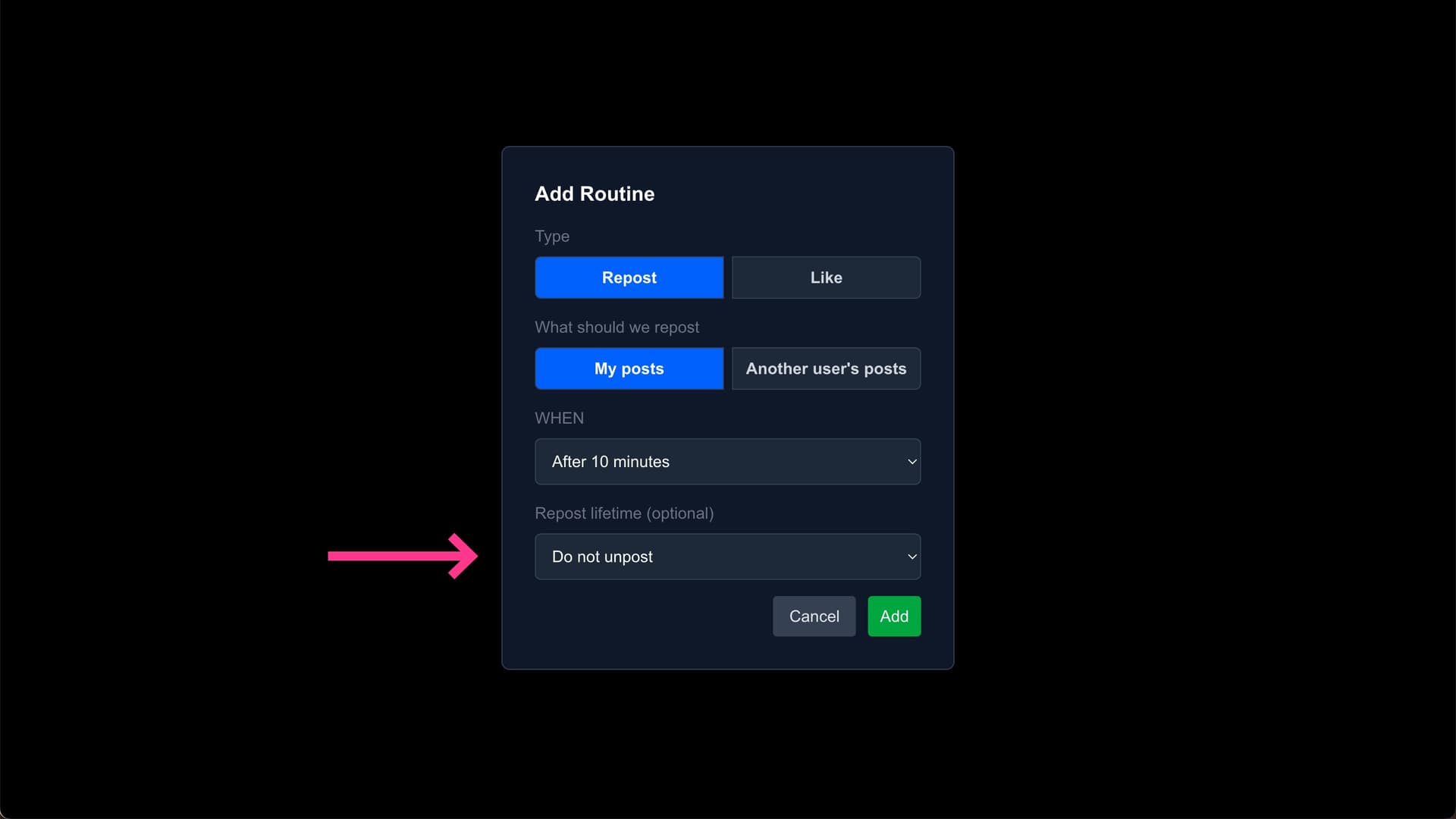 Choose unpost timing